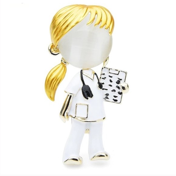 NEW 18K Gold Opal Doctor Nurse Brooch - Picture 3 of 13